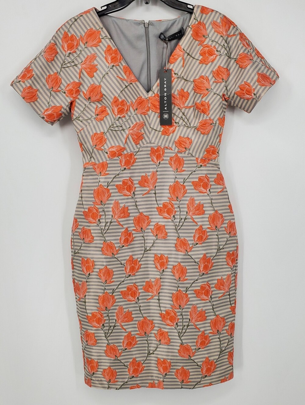 Alton Gray Floral Jacquard Sheath Dress Size 6 NEW